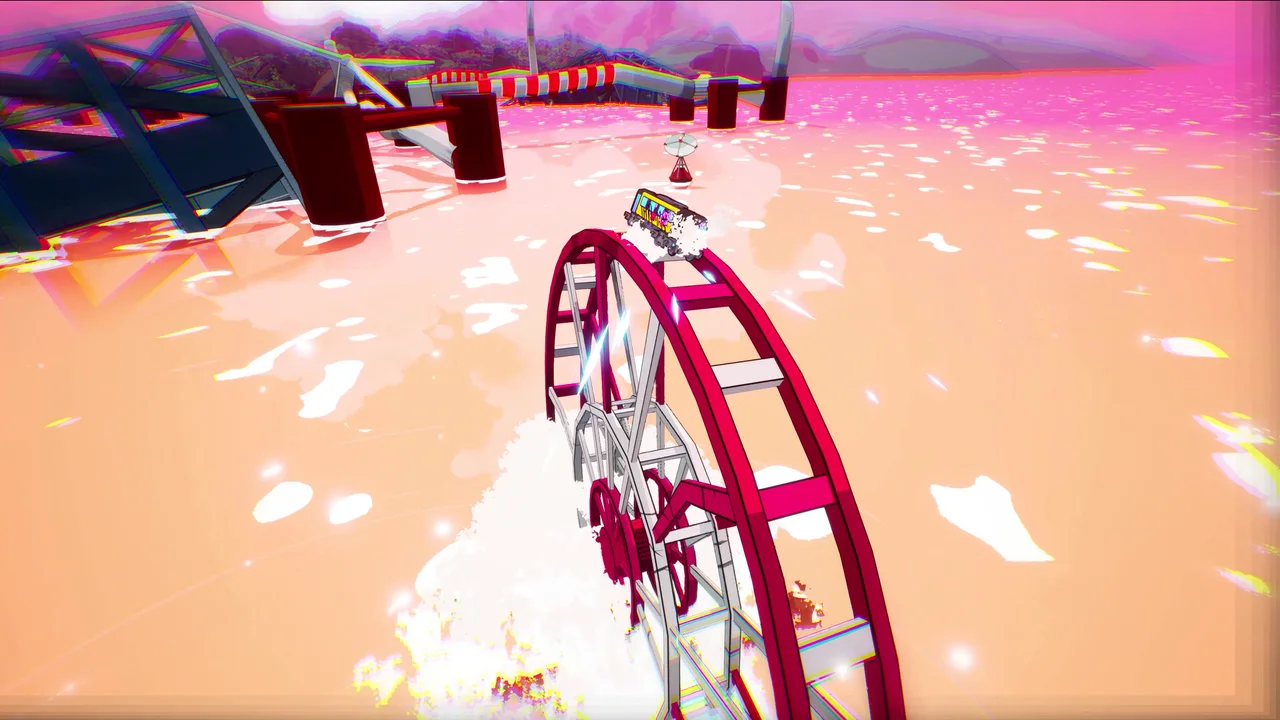 Denshattack train grinding through a colorful stage