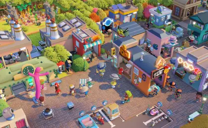 A colorful town district and vehicles in Go-Go Town