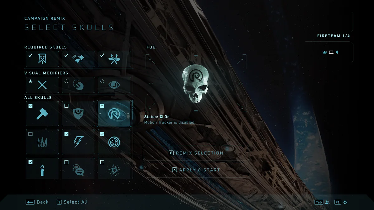 Halo Campaign Evolved Skull selection interface