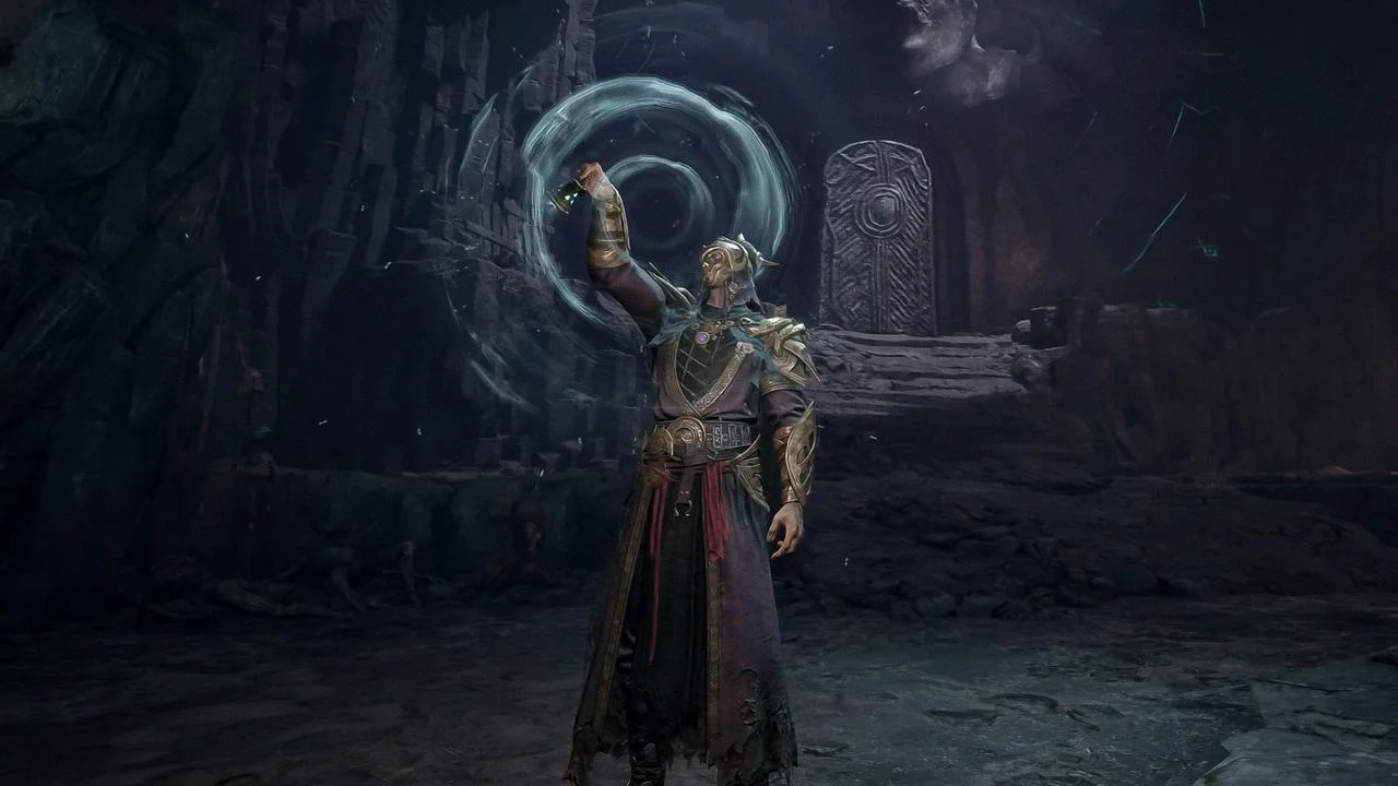 Mistfall Hunter hunter standing on a ruined extraction route