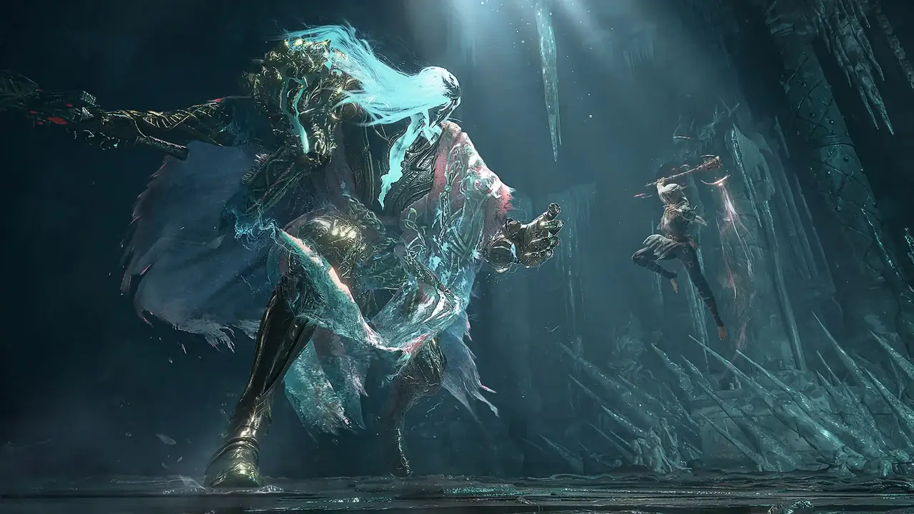 Mistfall Hunter hunters fighting a glowing enemy in a dark cavern