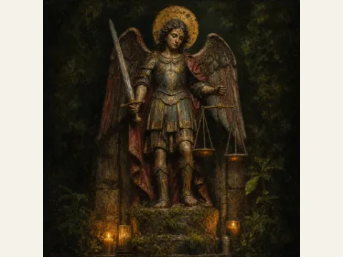 Archangel Saint Michael artwork from The Mound: Omen of Cthulhu