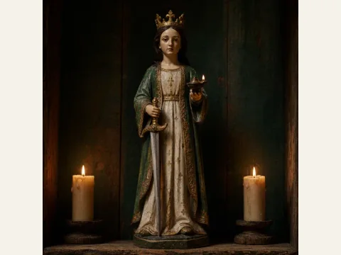 Saint Dymphna artwork from The Mound: Omen of Cthulhu